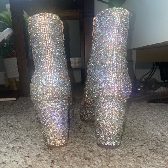 crystals beaded Sparkly Betsy Johnson healed boots size 6.5 Tiffany blue bottoms - Picture 5 of 8